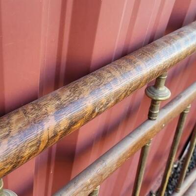 Lot 561: Antique Brass Bed with Wood Veneer 