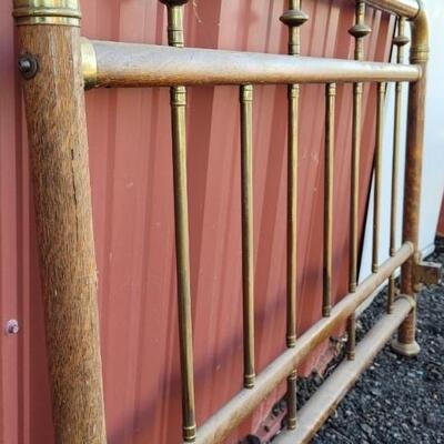 Lot 561: Antique Brass Bed with Wood Veneer 
