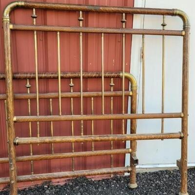 Lot 561: Antique Brass Bed with Wood Veneer 