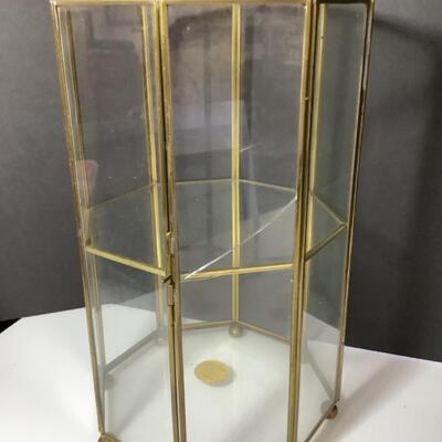 C - 187  Octagon Glass Display Case with Antique Perfume Perfume Bottles