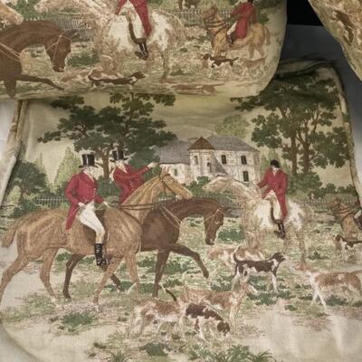 C - 189. Pair of Equestrian Decorative Pillows & One Seat Cushion Cover 