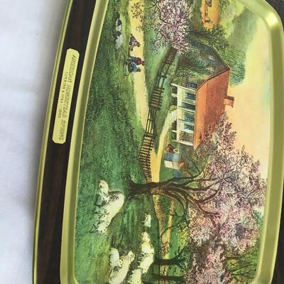The American Homestead- Spring Currier and Ives-1868- Metal Tin tectangltray VTG