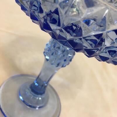 Vtg Indiana Glass Ice Blue Diamond Point 7.5â€ Footed Pedestal Compote Candy Dish