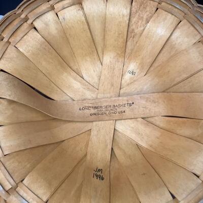 A. - 197. Signed, Large Round ( Wildflower ) Longaberger Basket with Swing Handles & plastic liner 