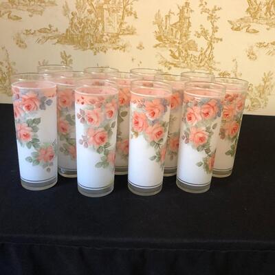 #11 Set of 12 frosted floral glasses