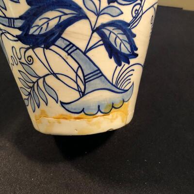 #59 White and blue hand painted vase