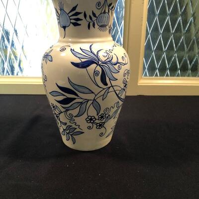 #59 White and blue hand painted vase