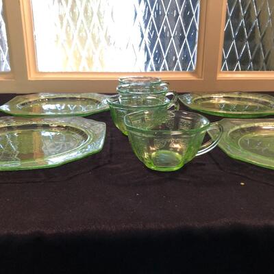 #61 Green glass cups and plates