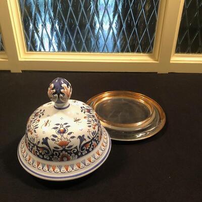 #62 Hand painted dome with gold-rimmed tray
