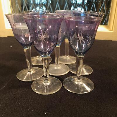 #64 Purple etched wine glass set 