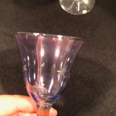 #64 Purple etched wine glass set 