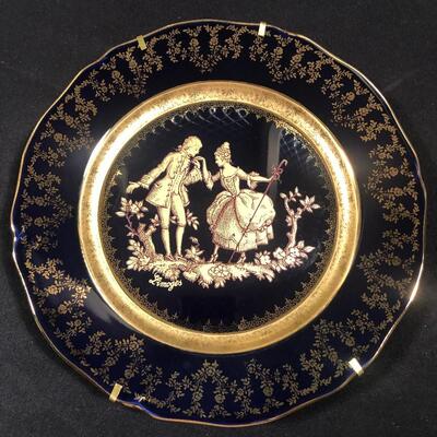 #81 Porcelain Limoges plate, Blue and gold