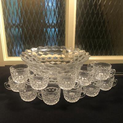 #106 Diamond point style Punch bowl with 12 cups and serving spoon