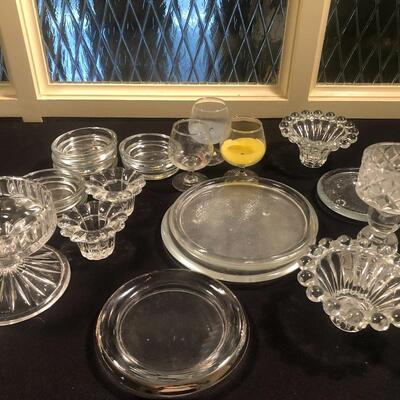 #111-Bundle of various glass candleholders and dishes
