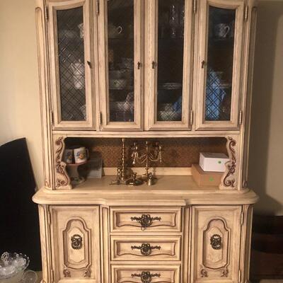 #122- Large off-white and gold curio cabinet