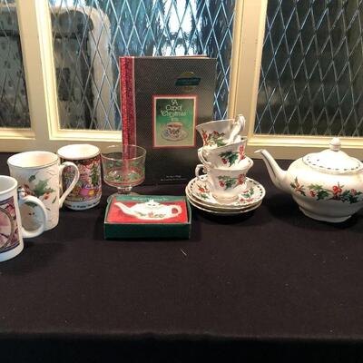 #127-Christmas mugs and tea set with Christmas tea book