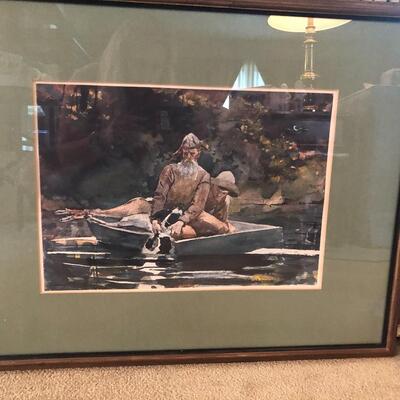#149- Men hunting in a boat framed print