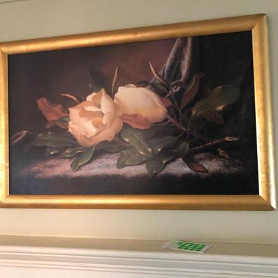 #150- Large magnolia painting with gold frame