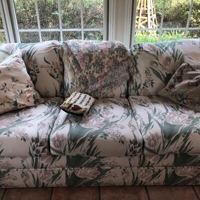 #227 Floral Couch and accent chair includes throw pillows and blankets