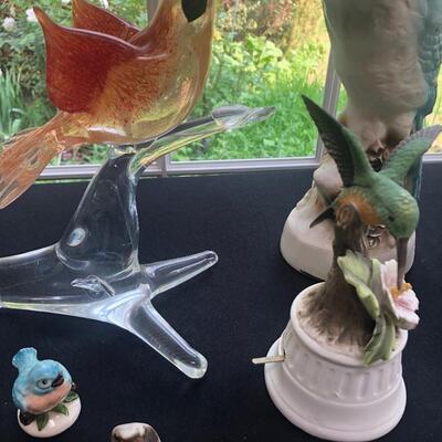 #230 Assortment of seven glass bird figurines includes a musical figurineÃŠ