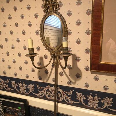#304 Electric light fixture with mirror Brass colored unique