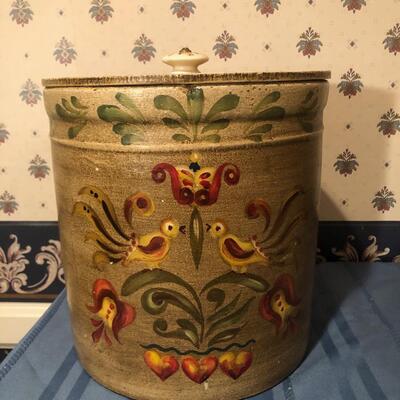 #310 hand painted crock with lid