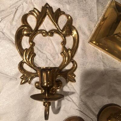 #323 brass items, candleholders and memorabiliaÃŠ