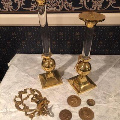 #323 brass items, candleholders and memorabiliaÃŠ