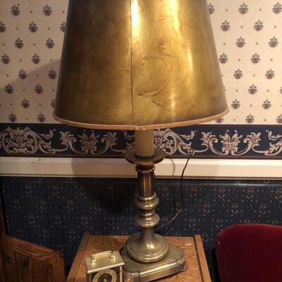 #327 Vintage brass lamp and mantle clock