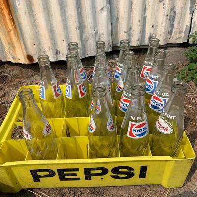 #13 Pepsi Crate With Bottles & Vintage Enamel Pan