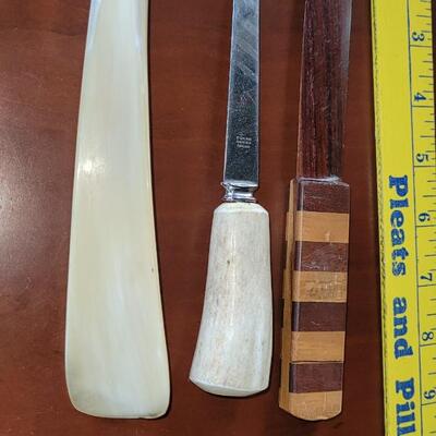 Lot 566: Horn Shoe Horn & Letter Opener and Wood Letter Opener 