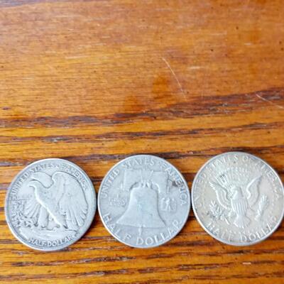 LOT 8    THREE DIFFERENT TYPE SILVER HALVES