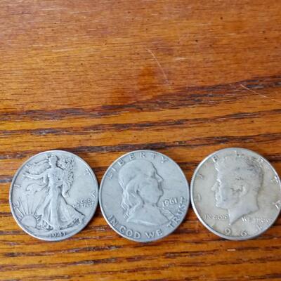 LOT 8    THREE DIFFERENT TYPE SILVER HALVES