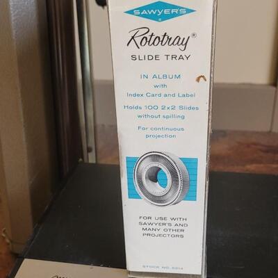 Lot 596: Vintage Projection Screen, Sawyers Rotomatic 600 Projector and Rotary Slide Tray 