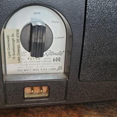 Lot 596: Vintage Projection Screen, Sawyers Rotomatic 600 Projector and Rotary Slide Tray 