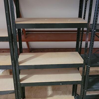 Lot 602: Black Metal Shelf with Pressed Wood Shelves #2