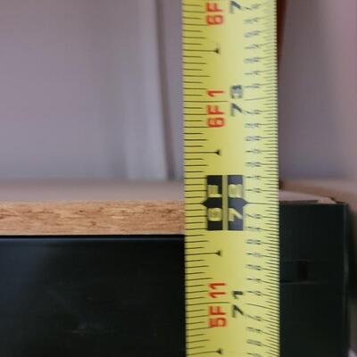 Lot 602: Black Metal Shelf with Pressed Wood Shelves #2