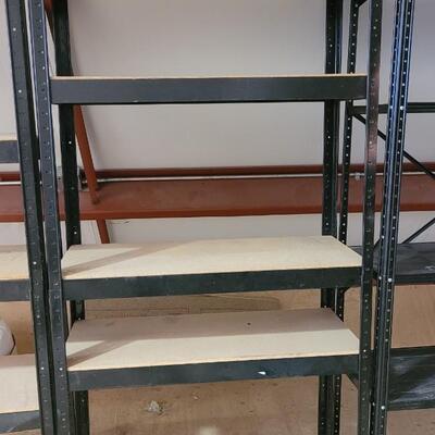 Lot 602: Black Metal Shelf with Pressed Wood Shelves #2