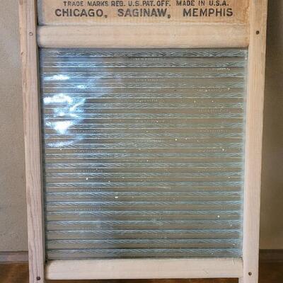Lot 603: Antique Wood & Glass Washboard 