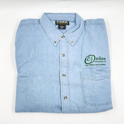 TOPEKA CAPITOL JOURNAL â€œCJ ONLINEâ€ DENIM BUTTON-UP SHIRT - MENâ€™S XL