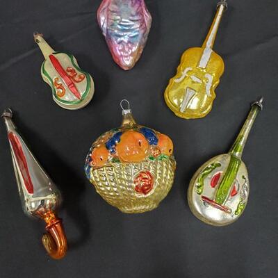Vintage Glass Ornaments - 6 pieces 