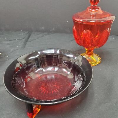 Amberina Glass Compote and Footed Bowl 