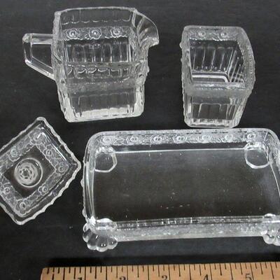 Vintage Sugar and Creamer on Tray Set, Frosted Roses, Unmarked