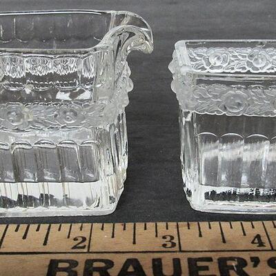 Vintage Sugar and Creamer on Tray Set, Frosted Roses, Unmarked