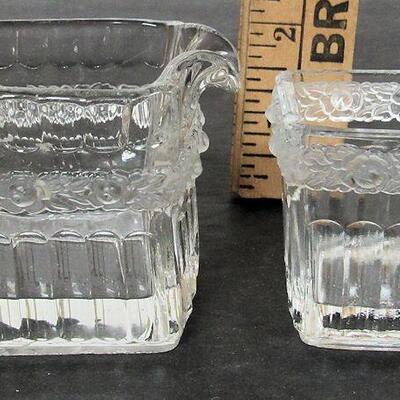 Vintage Sugar and Creamer on Tray Set, Frosted Roses, Unmarked