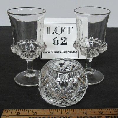 Vintage Pattern Glass, 2 Goblets, Atlas Pattern, and a Small Rose Bowl, Pattern Unknown