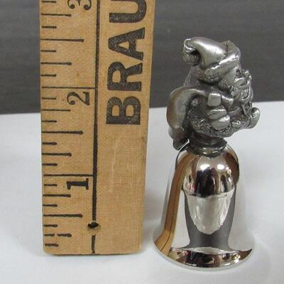 Miniature Pewter Santa on Chrome Bell