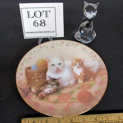 Glass Cat Figurine and Royal Family Cat Plate #194, 1988
