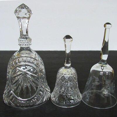 3 Older Glass Bells, Lead Crystal, Pressed Glass, and Cut Glass