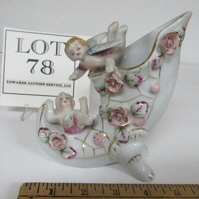 Vintage Cornucopia Vase With Angels and Applied Flowers